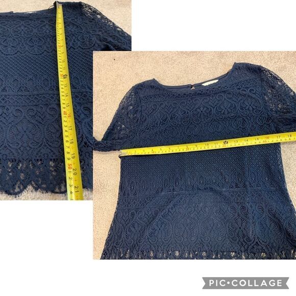 ADIVA Navy blue stretchy lace overlay long sleeve skirt blouse set size medium - Picture 11 of 14